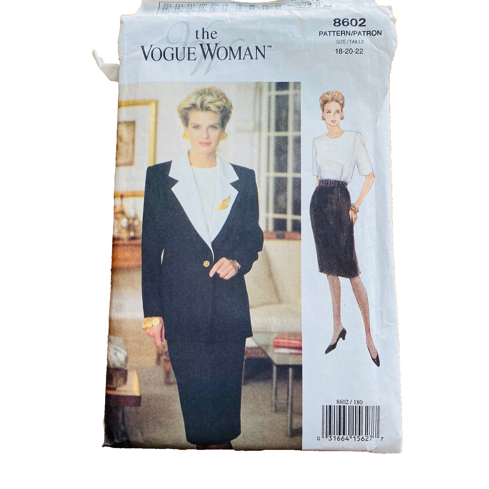 Vogue Woman Sewing Pattern Sz 18-22 Jacket Dress Suit Uncut #8602 Vintage 1993